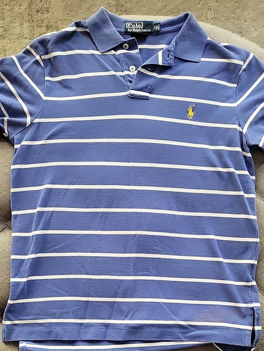 Polo by Ralph Lauren Blue and White Striped Polo with Yellow Pony
